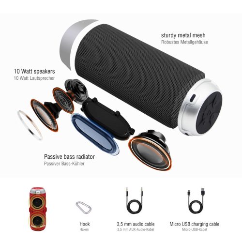 LEICKE EP18105 DJ Roxxx Active kültéri Bluetooth hangszóró – IPX4 vízálló, Bluetooth 4.0, MP3/Radio/AUX, NFC, 6–8 ó játékidő