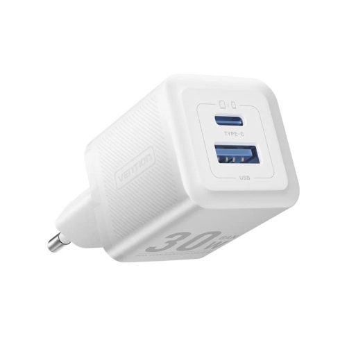 Vention 2-Port Fali Töltő, Gan Charger, USB-C, USB-A, 30W/30W, Fehér