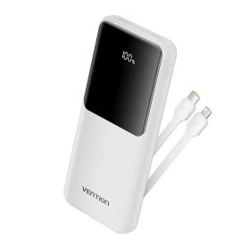   Vention 22.5W Powerbank 10000 mAh, Beépített USB-C, Lightning Kábelek, LED Kijelző, Fehér