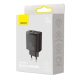 Baseus kompakt gyorstöltő, 2xUSB, USB-C, PD, 3A, 30 W, fekete