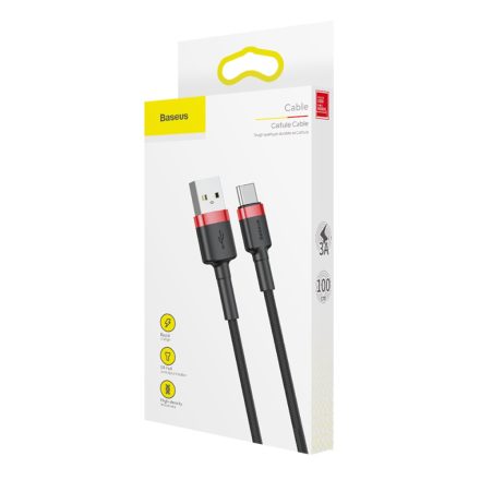 Baseus Cafule USB- Type-C kábel, 3A 1m, Piros-fekete