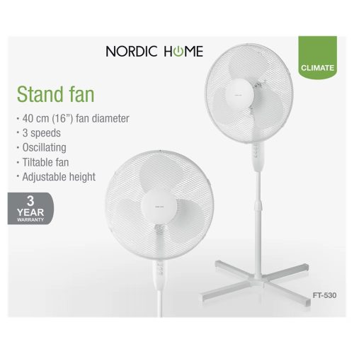 NORDIC FT-530 Ventilátor, 50 W, fehér, 40 cm álló