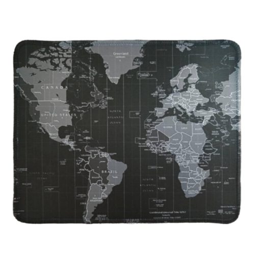 Nyomtatott Csúszásgátló Egérpad 24.5 cm x 19.5 cm, Fekete-Szürke Világtérkép Angolul