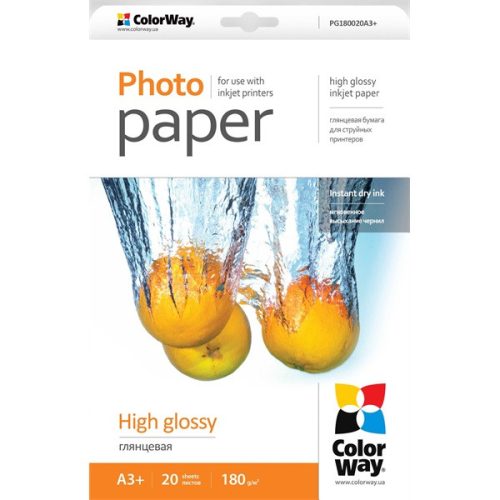 COLORWAY Fotópapír, magasfényű (high glossy), 180 g/m2, A3+, 20 lap