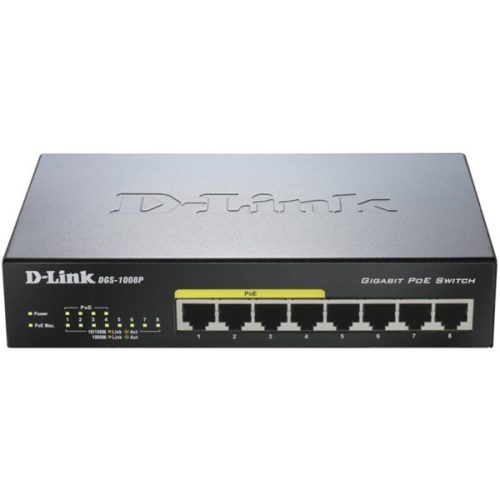 D-LINK Switch 8x1000Mbps (4xPOE) Menedzselhető Fémházas Asztali, DGS-1008P/E