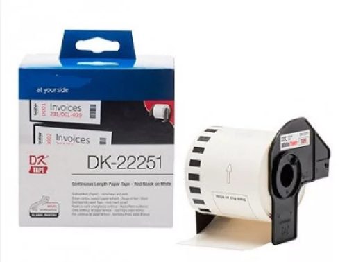 BROTHER Etikett címke DK-22251, White Continuous Length Paper Tape, Black/Red on White, 62mm x 15.24M / 2-3/7" x 50"