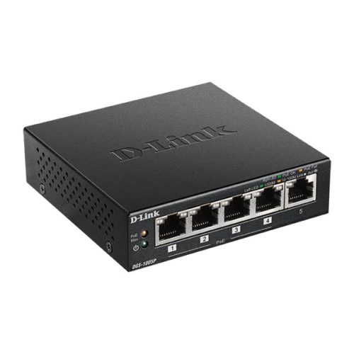 D-LINK Switch 5x1000Mbps (4xPOE+) Fémházas Asztali, DGS-1005P/E