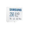 SAMSUNG Memóriakártya, EVO Plus microSD kártya (2021) 256GB, CLASS 10, UHS-1, U3, V30, A2, + Adapter, R160/W