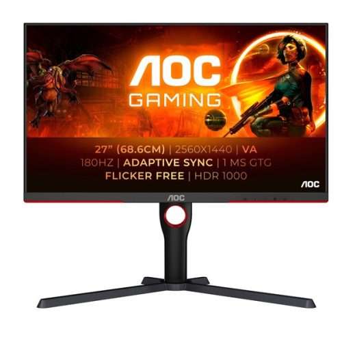 AOC Gaming 180Hz monitor 27" Q27G3XMN/BK, 2560x1440 16:9, 1.000cd/m2, 1ms, 2xHDMI/DisplayPort, áll. mag.,pivot, HDR1000