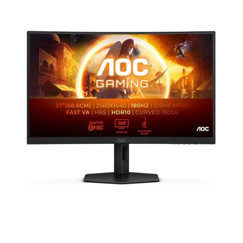 AOC Ívelt Gaming 180Hz monitor 27" CQ27G4X, 2560x1440, 16:9, 300cd/m2, 1ms, 2xHDMI/DisplayPort, áll. mag.