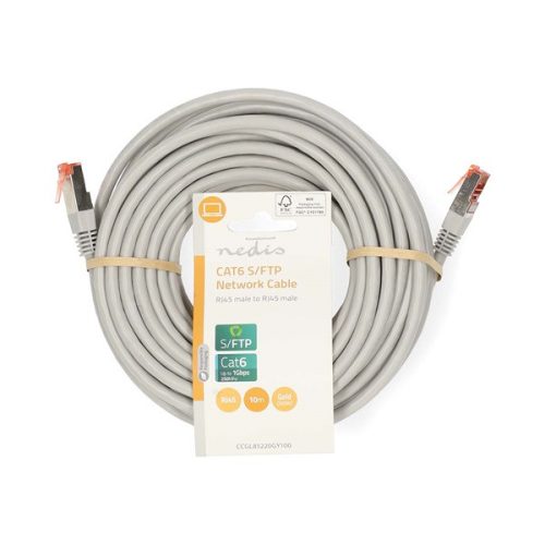 Nedis Cat6 patch kábel, szürke, aranyozott érintkezők, 10/100/1000 Mbit/s, hossz 10m, CCGL85220GY100