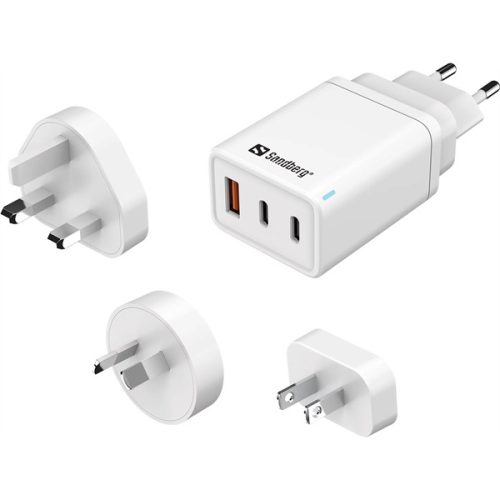 SANDBERG Hálózati töltő, 3 in 1 travel charger USB C/A 65W