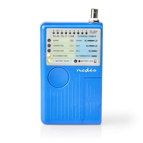 Nedis NWCTM100BU LAN kábel teszter RJ45, RJ11, BNC és USB AB