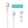 COLORWAY Kábel Type-C CW-CBPDCC061-GR, fonott pamut, PD Fast Charging 60W, 3,0A 1M szürke