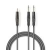 Nedis COTH23200GY30 félprofi audió kábel, 3,5mm szteró jack dugó - 2 x 6,35mm monó jack dugó, 3m, rugalmas