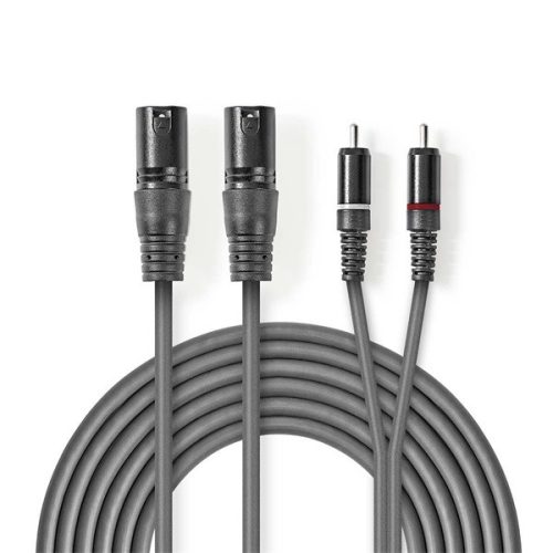 Nedis COTH15210GY15 félprofi XLR audió kábel, 2x XLR 3 tűs dugó - 2x RCA dugó, 1,5m