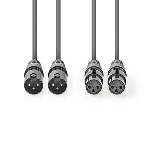Nedis COTH15030GY50 félprofi XLR audió kábel, 2 x XLR 3p dugó - 2 x XLR 3p aljzat, 5m, rugalmas