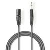 Nedis COTH15100GY15 félprofi audio kábel, 6,35mm sztereo jack dugó - 3p XLR dugó, hossz 1,5m, rugalmas