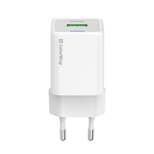 COLORWAY AC töltő GaN Mini CW-CHS053PD-WT 30W PD port PPS USB (Type-C PD + USB QC4.0) fehér