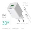 COLORWAY AC töltő GaN Mini CW-CHS053PDC-WT 30W PD port PPS USB (Type-C PD + USB QC4.0) kábel Type-C