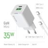 COLORWAY AC töltő GaN Mini CW-CHS055PDC-WT 35W PD port PPS USB (Type-C PD + USB QC4.0) kábel Type-C