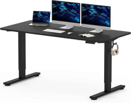 FLEXISPOT ONE PIECE Elektromos Állítható Íróasztal, Kétmotoros, 180×80 Cm – Magasságállítható Ülő-Álló Asztal Vázzal és Fekete Asztallappal, Otthoni Irodába