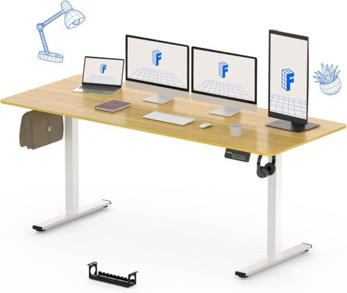 FLEXISPOT ONE PIECE Elektromos Állítható Íróasztal, Kétmotoros, 200×80 Cm – Magasságállítható Ülő-Álló Asztal Vázzal és Juhar Asztallappal, Otthoni Irodába