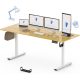 FLEXISPOT ONE PIECE Elektromos Állítható Íróasztal, Kétmotoros, 200×80 Cm – Magasságállítható Ülő-Álló Asztal Vázzal és Juhar Asztallappal, Otthoni Irodába