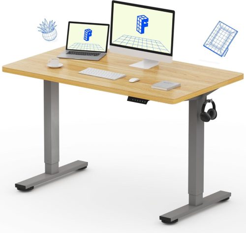 FLEXISPOT ONE PIECE Elektromos Állítható Íróasztal, Kétmotoros, 160×70 Cm – Magasságállítható Ülő-Álló Asztal Vázzal és Juhar Asztallappal, Otthoni Irodába