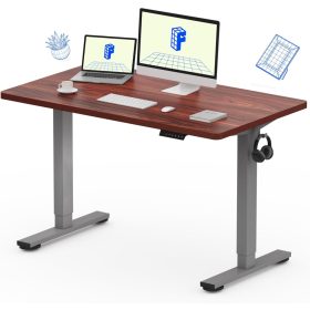   FlexiSpot E1 Pro Kétmotoros elektromos íróasztal, szürke&mahagóni – állítható magasság (70–120 cm), 100 kg Teherbírás, Memóriagombokkal