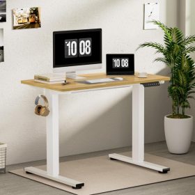   FlexiSpot E1 Pro Kétmotoros elektromos íróasztal, féher & Juhar – állítható magasság (70–120 cm), 100 kg Teherbírás, Memóriagombokkal