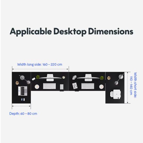 FLEXISPOT E7L L-alakú hárommotoros állítható íróasztal, fekete, 150 kg teherbírás, 63,5–128,5 cm magasságállítás, Jobb- és balkezes kialakításhoz is