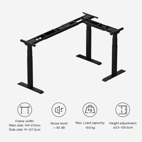 FLEXISPOT E7L L-alakú hárommotoros állítható íróasztal, fehér, 150 kg teherbírás, 63,5–128,5 cm magasságállítás, Jobb- és balkezes kialakításhoz is