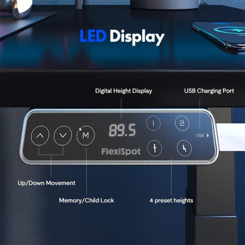 FLEXISPOT E7L L-alakú hárommotoros állítható íróasztal, fehér, 150 kg teherbírás, 63,5–128,5 cm magasságállítás, Jobb- és balkezes kialakításhoz is