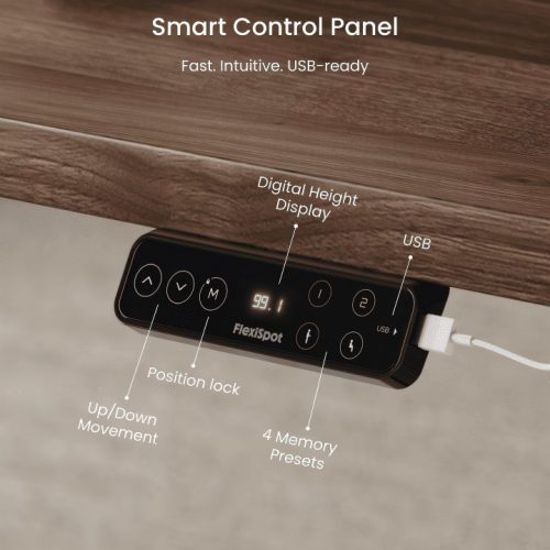 FLEXISPOT E9 Elektromos Íróasztal Láb, Fehér, 63.5-128.5cm Állítható, Kétmotoros, 180kg Teherbírás, LED érintőképernyő, 4 memóriahely, USB töltőport