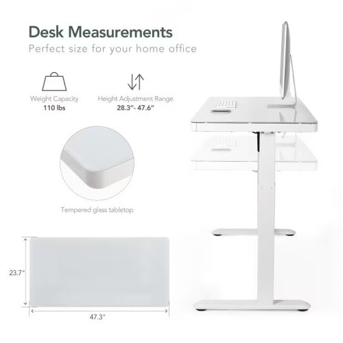 FlexiSpot Comhar Class All-in-One elektromos állítható íróasztal fiókkal,  üveg asztallap, Fekete, 120x60cm USB-töltővel és memória panellel