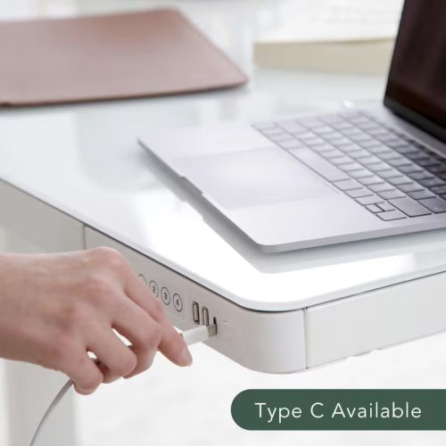 FlexiSpot Comhar Class All-in-One elektromos állítható íróasztal fiókkal,  üveg asztallap, Fehér, 120x60cm USB-töltővel és memória panellel