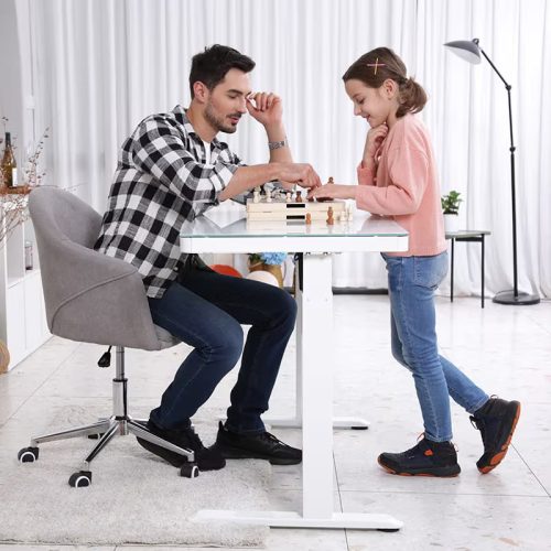 FlexiSpot Comhar Class All-in-One elektromos állítható íróasztal fiókkal,  üveg asztallap, Fehér, 120x60cm USB-töltővel és memória panellel