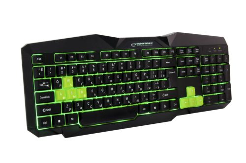 ESPERANZA EGK201GUA Tirions Vezetékes USB Gamer Billentyűzet Háttérvilágítással, Ukrán Kiosztással, Zöld