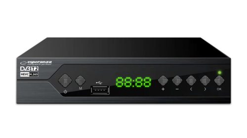 ESPERANZA EV107P Terrestrial EV107P TV Digitális Dekóder, DVB-T2 H.265/HEVC, Fekete