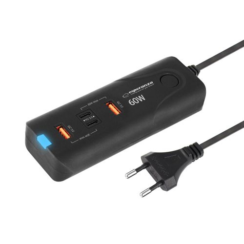 ESPERANZA EZC109 Hálózati Gyorstöltő 60W 2X USB-C PD 3W, USB-A QC 3.0 18W