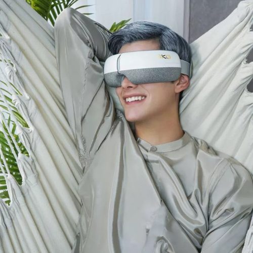 SKG E3-EN Fehér Okos Szemmasszírozó – Bluetooth Zene, Melegítő és Légnyomásos Masszázs