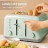 Buydeem DT640E Zöld Retro 4 Szeletes Kenyérpirító – Széles Nyílás, 7 Fokozat, Bagel Funkció