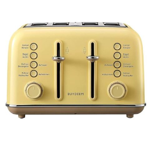 Buydeem DT640E Kenyérpirító – 4 szeletes, Citromsárga Retro Design