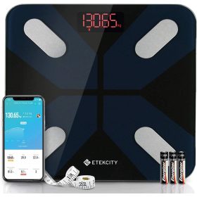   Etekcity Bluetooth testzsírmérleg, személymérleg, intelligens digitális mérleg, testelemző mérleg intelligens alkalmazással a testsúly, testzsír, BMI, izomtömeg mérésére, 28 st / 180 kg / 400 lbs, fekete