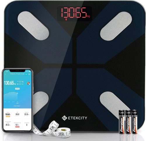 Etekcity Bluetooth testzsírmérleg, személymérleg, intelligens digitális mérleg, testelemző mérleg intelligens alkalmazással a testsúly, testzsír, BMI, izomtömeg mérésére, 28 st / 180 kg / 400 lbs, fekete