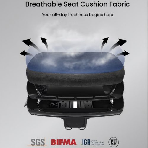 Ergonomikus irodai szék BS12 Pro, szürke– Lélegző szövet kárpit, hosszú üléshez tervezve