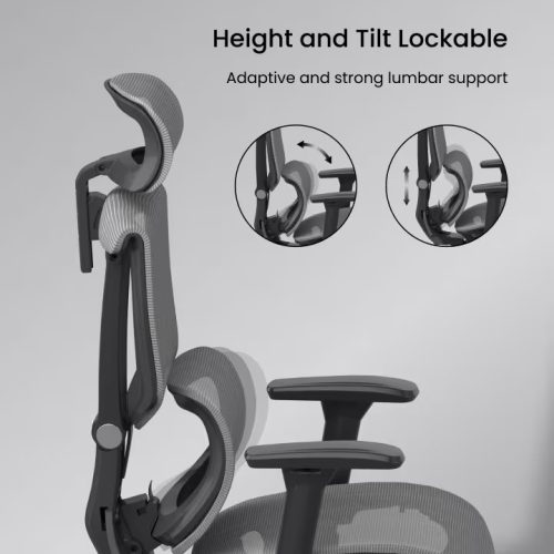 Prémium ergonomikus irodai szék C7, Hálós ülőfelület kihúzható lábtartóval, Fekete – adaptív deréktámasz, állítható fejtámla és kartámasz, hosszú távú ülőmunkához