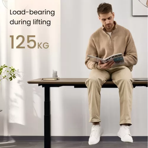 E7H Elektromos Íróasztal Láb, Fekete, 68-133cm Állítható, Kétmotoros, 125 kg Teherbírás, LED érintőképernyő, 4 memóriahely, USB töltőport