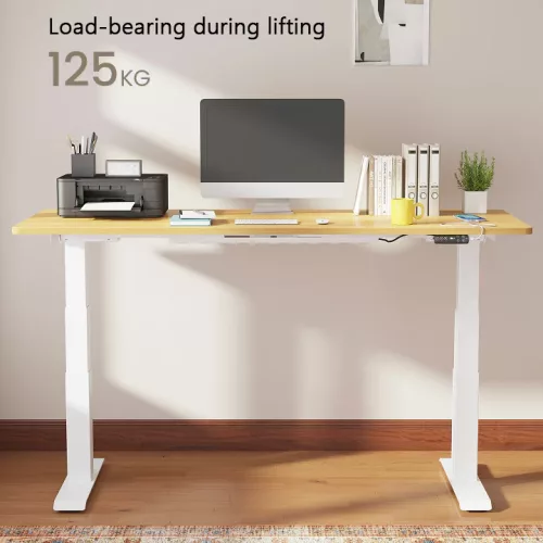 E7H Elektromos Íróasztal Láb, Fehér, 68-133cm Állítható, Kétmotoros, 125 kg Teherbírás, LED érintőképernyő, 4 memóriahely, USB töltőport